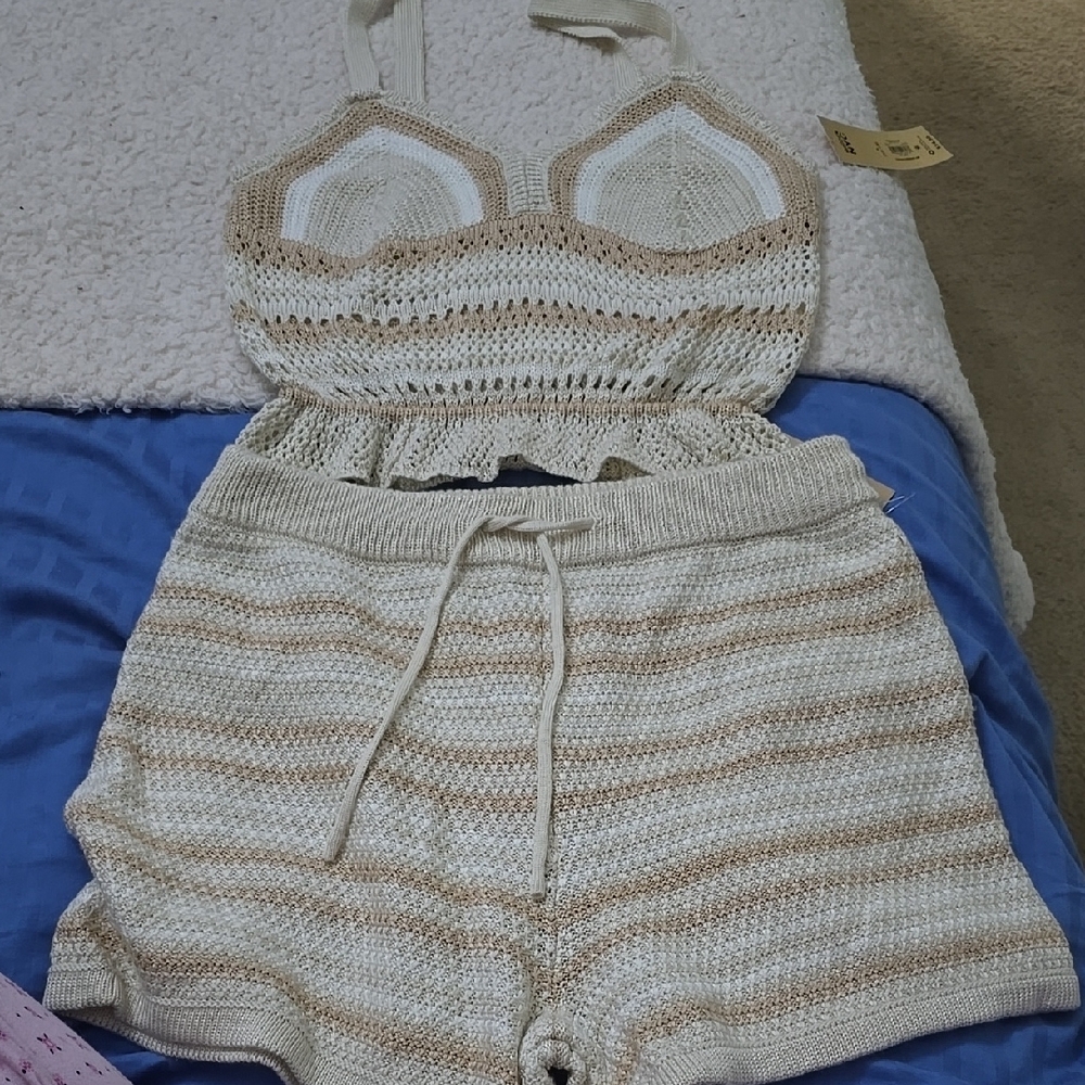 Striped Crotched Top and Shorts Set